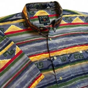 Vintage Chaps Ralph Lauren multicolor geometric stripe preppy button shirt large